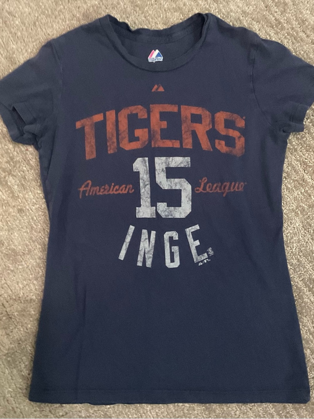 Majestic Navy Tee with Orange and White Team Graphic